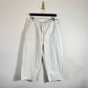 L.L. Bean Wide Leg Cropped Cotton Pants Drawstring Waist Cream Womens Large